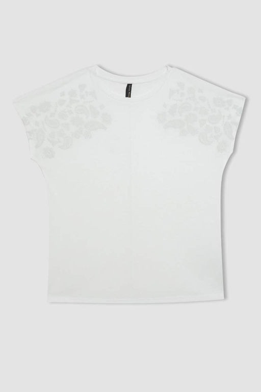 Футболка с коротким рукавом с круглым вырезом и принтом - Defacto фото 6