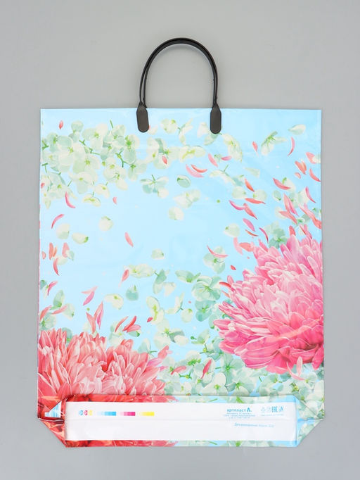 Цена за 10 шт. Пакет "Цветущий сад", полиэтиленовый с пластиковой ручкой, 38 х 45 + 3 см, 90 мкм