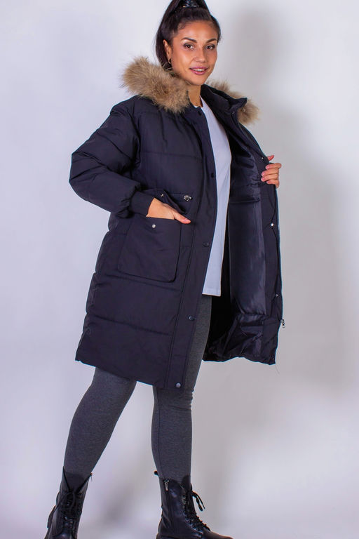 Зимняя удлиненная парка с капюшоном натуральный мех арт.617