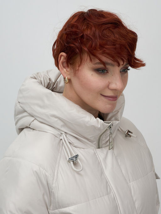 Куртка зимняя женская с капюшоном модная бежевого цвета 7341B - Visdeer фото 11