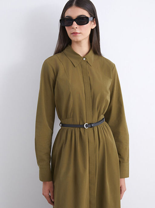 Beli Kemerli Poplin G?mlek Elbise