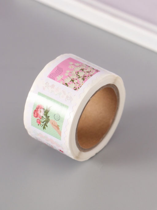 Цена за 2 шт. Наклейка бумага «Марки. Цветочки», 3×3 см, 200 шт. в рулоне