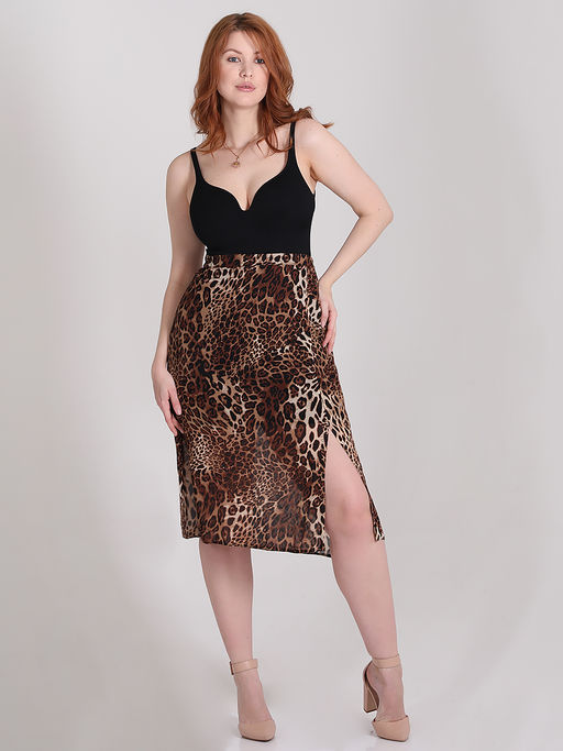 Юбка леопардовая с разрезом - Almond фото 2
