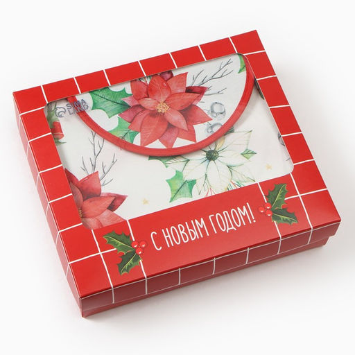 Набор подарочный Этель Christmas red flowers, фартук, полотенце, прихватка  фото 9