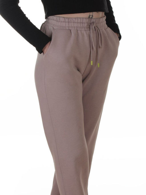 2617 GRAY/BEIGE Брюки спортивные утепленные женские (85% хлопок, 10% полиэстер, 5% спандекс)