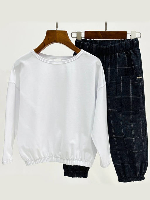 Комплект лонгслив с брюками 22-0077|7971 белый|графит - Mini maxi фото 7