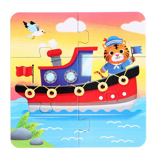 Пазлы 4 в 1 в металлической коробке Едем, плывём, летим, 4, 6, 9, 12 деталей - Puzzle time фото 2