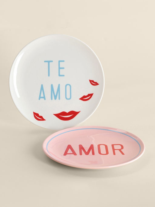 Тарелки SL Home «Уроки испанского: Amor - Te amo», d=22 см, набор 2 шт., фарфор, белые, розовые