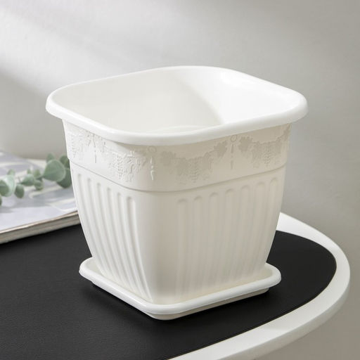 Горшок для цветов с поддоном «Лозанна», 3 л, пластиковый, белый