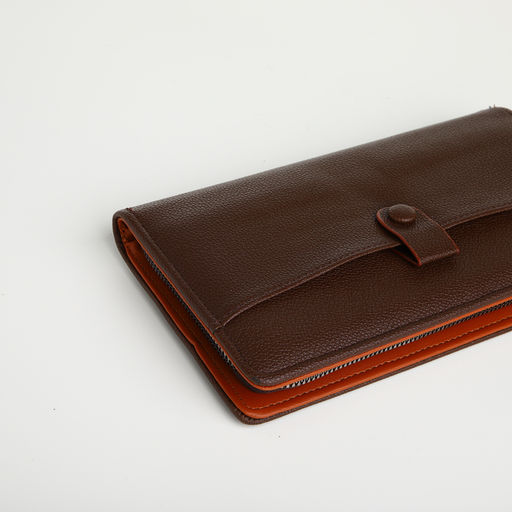 Портмоне-клатч мужской на молнии, с ручкой, наружный карман, коричневое