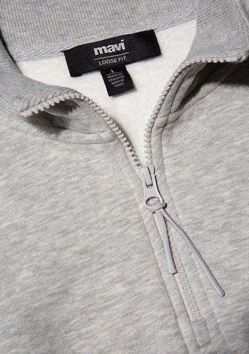Yar? Fermuarl? Gri Basic Sweatshirt - Mavi фото 6