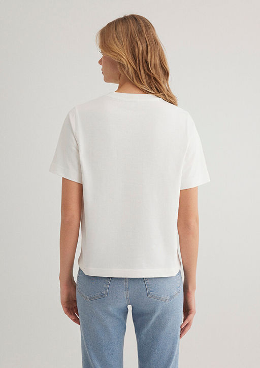 Bask?l? Beyaz Tisort - Mavi фото 5