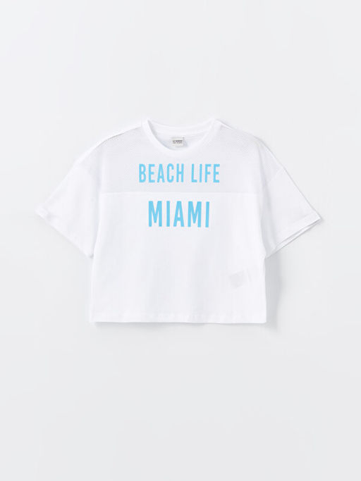 Bisiklet Yaka Bask?l? K?sa Kollu K?z ?ocuk Ti??rt