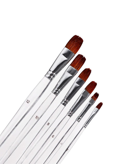 Набор кистей для рисования, пони - синтетика, 6 штук: № 2, 4, 6, 8, 10, 12, плоские, прозрачные ручки, международный размер