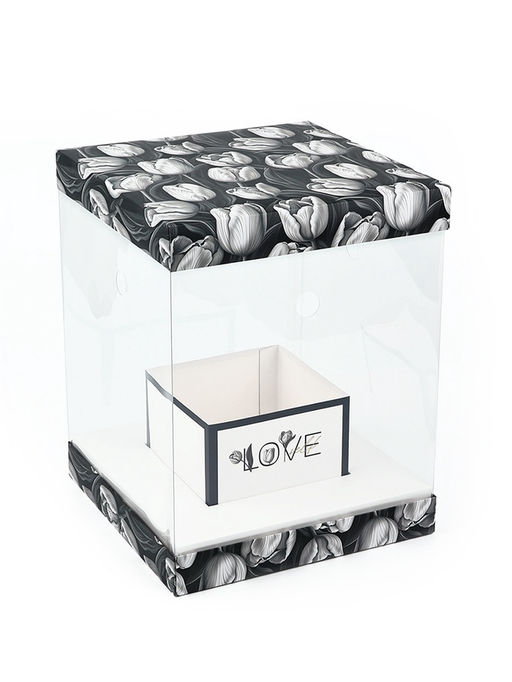 Коробка для цветов с вазой и пластиковыми окнами складная «Чёрно-белая эстетика», 23×30×23 см