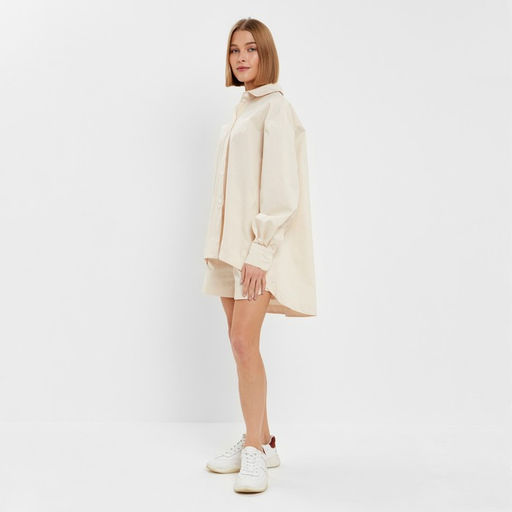 Костюм женский (рубашка, шорты) MINAKU: Oversize, молочный, размер 44