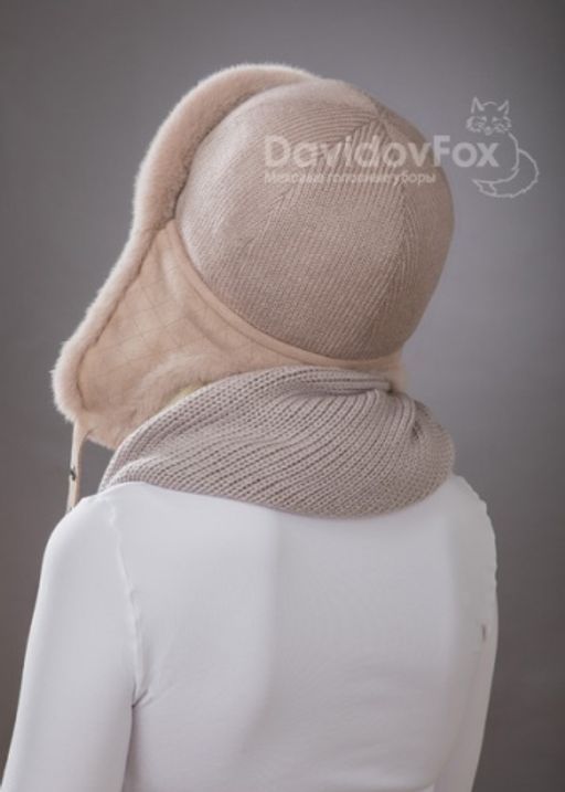 Комплект ушанка трикотаж экомех дымчатая роза косынка