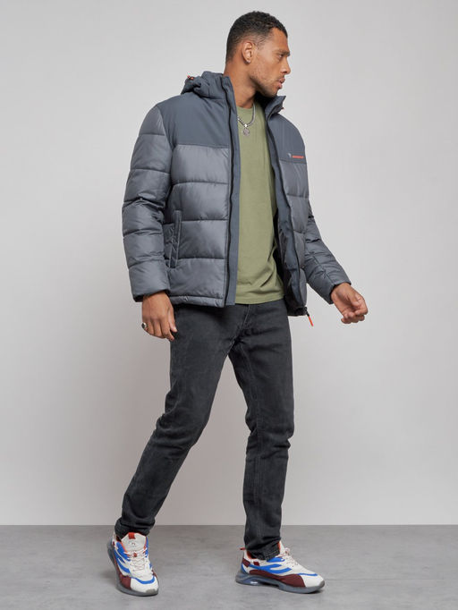 Куртка мужская зимняя с капюшоном спортивная великан серого цвета 8377Sr - Wonderrman фото 4