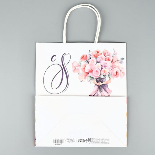 Пакет подарочный крафт 8 марта, цветы, 22?25?12 см