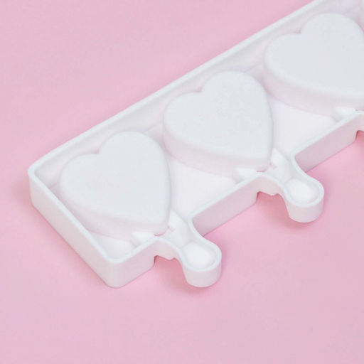 Форма для мороженого Доляна Сердца. Макси, силикон, 49?6.5?2 см, 8 ячеек, палочки 50 шт., белая