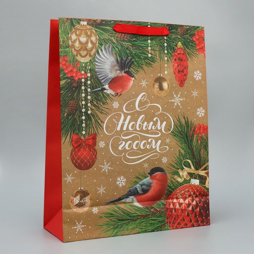 Пакет крафтовый вертикальный Снегири, L 31 40 11.5 см - Дарите счастье фото 4