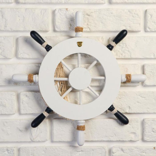 Декор настенный, панно «Штурвал с морской звездой», бело-синий, 33×33×2 см