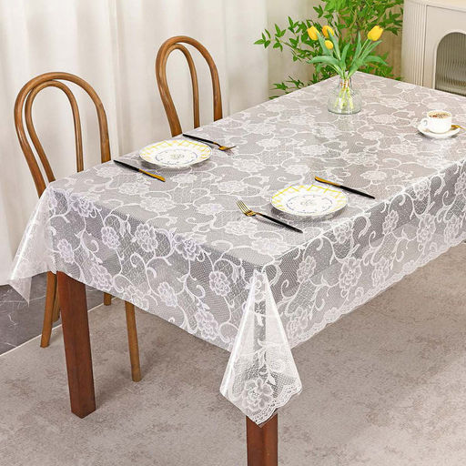 Скатерть ПВХ "Гипюр 1" 137х320см, длина стола до 280см, на 12 персон, "LACE" фактурная, на пленке, беж с перламутром, упак. "классическая" п/э 32х41см т.м. "Домашняя Мода" (Китай)