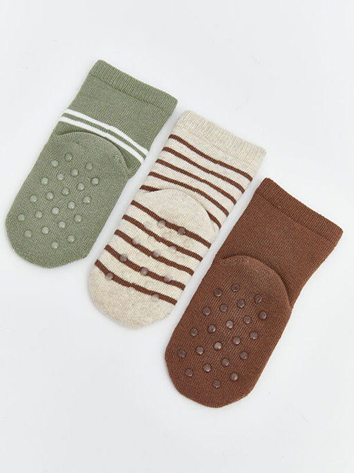 Bask?l? Erkek Bebek Soket ?orap 3l?