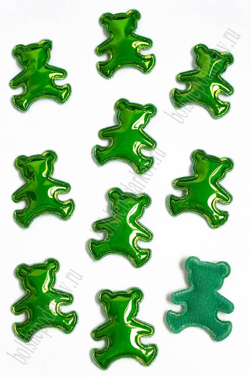 Патч глянец "Мишка" 4*3,5 см (10 шт) SF-2972, зеленый