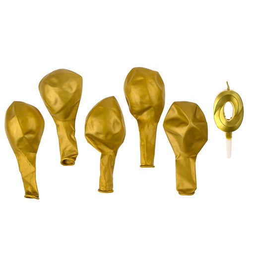 Свеча для торта, цифра 0 + воздушные шары, 5 шт, золото - Страна карнавалия фото 3