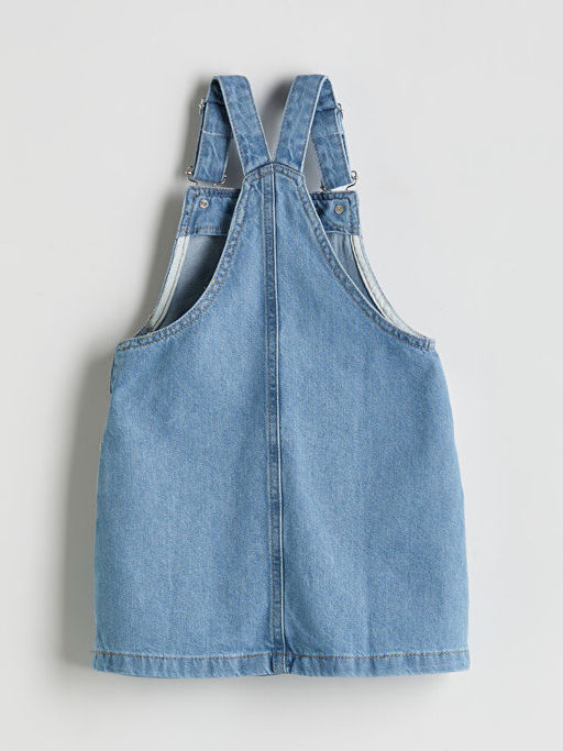 Kare Yaka K?z ?ocuk Jean Salopet Elbise