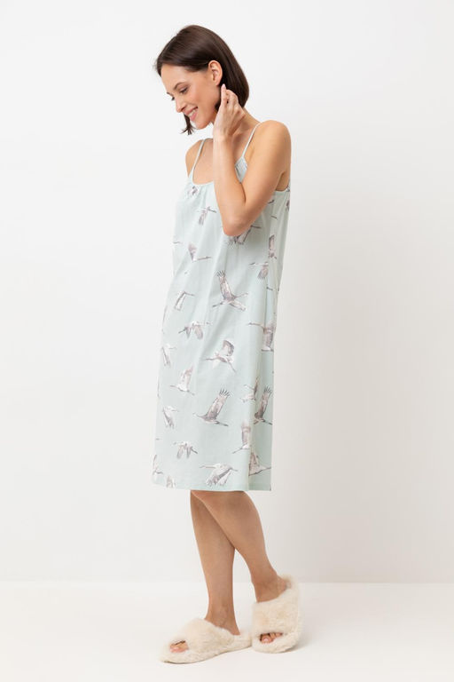 Е 10053/туманный голубой,журавли сорочка ночная жен