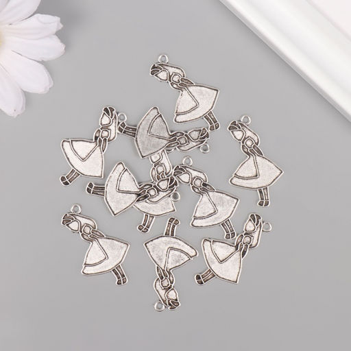 Цена за 10 шт. Металлический элемент, декоративная подвеска «Арт Узор. Алиса», серебро, 3.2×2 см
