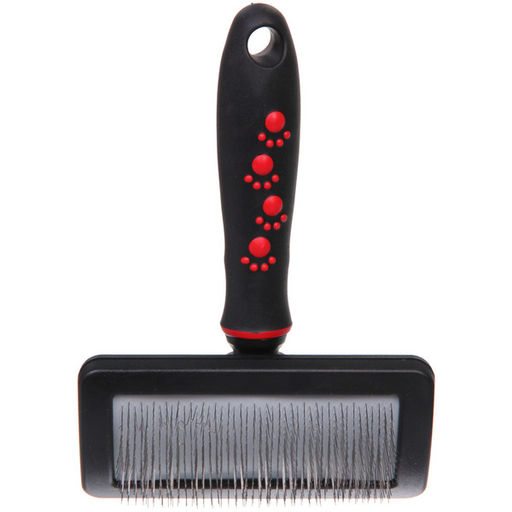 Расческа - пуходерка для животных "ПРОФФ - МОЙ БРО", прорезиненная ручка, цвет красный/черный, 12*17,5см