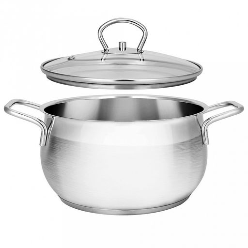 Кастрюля из нержавеющей стали "Tessi" 4,6л, д22см, h12,5см, стеклянная крышка, подарочная коробка, Appetite (Китай) Подходит для индукционных плит