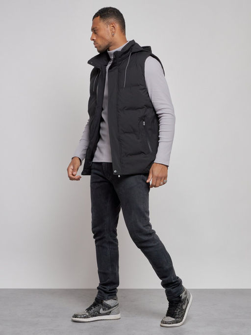 Жилетка мужская утепленная с капюшоном великан черного цвета 8618Ch - YUNDA фото 3