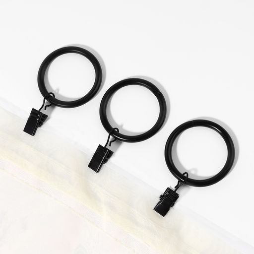 Кольцо для карниза, с зажимом, d=38/48 мм, 10 шт., чёрное