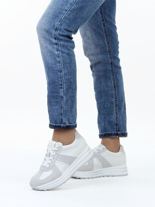 03-A1020-9 WHITE/GRAY Кроссовки женские (натуральная кожа, натуральная замша)