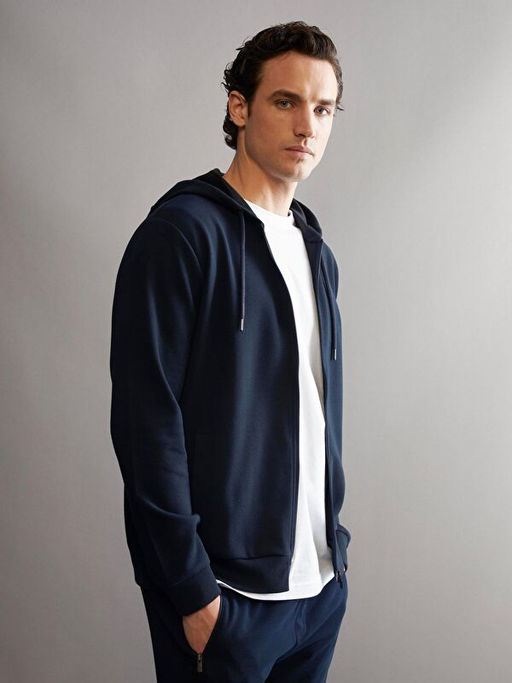 Kap??onlu Uzun Kollu Erkek Fermuarl? Sweatshirt