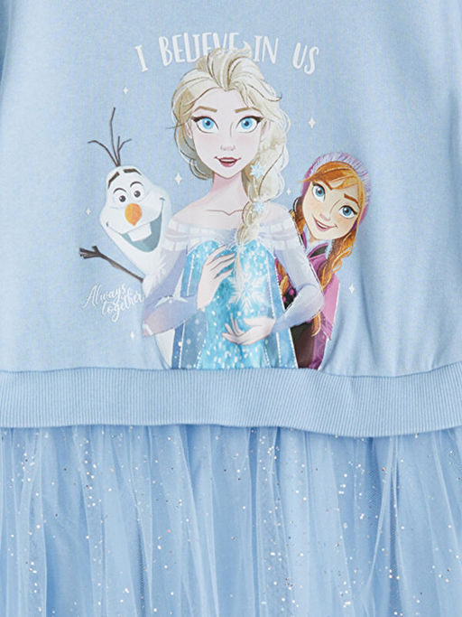 Bisiklet Yaka Frozen Bask?l? K?z ?ocuk Elbise