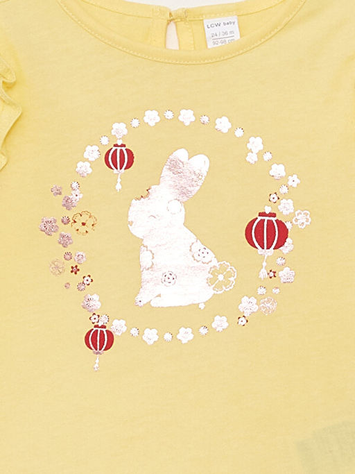 Bisiklet Yaka K?sa Kollu Bask?l? K?z Bebek Ti??rt