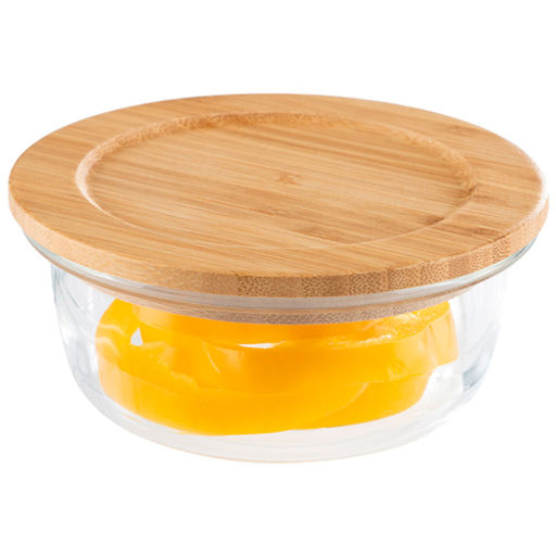 Контейнер BAMBU, объем: 400 мл, из жаропрочного стекла с крышкой из бамбука, круглый арт.106023