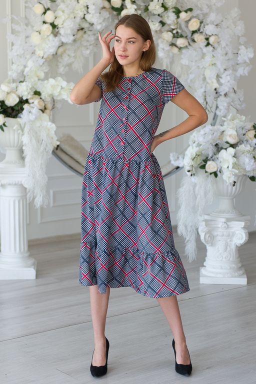Платье женское из кулирки Кармелита серая клетка - Амадэль фото 4