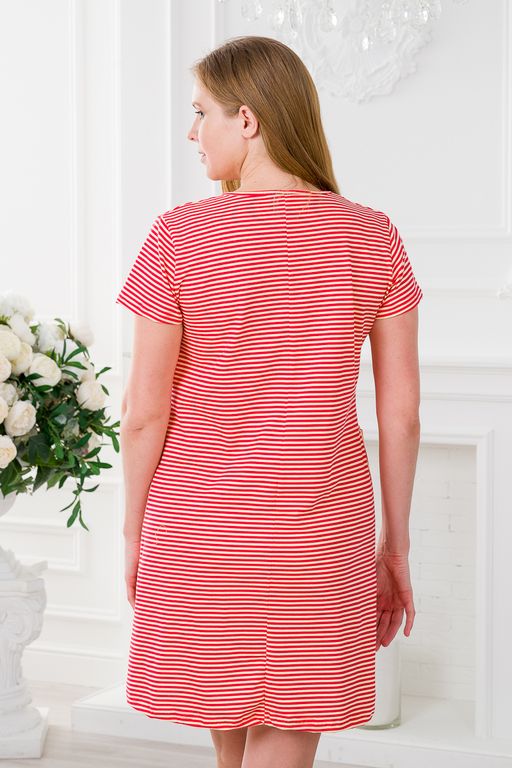 Туника женская из кулирки Руслана красная полоса на бежевом - Амадэль фото 3