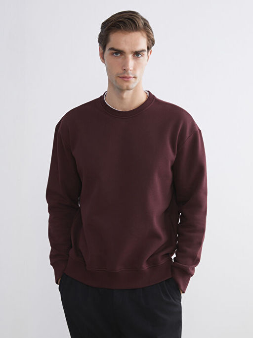 Bisiklet Yaka Uzun Kollu Erkek Kal?n Sweatshirt