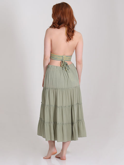 Юбка фисташковая ярусная больших размеров - Almond фото 4