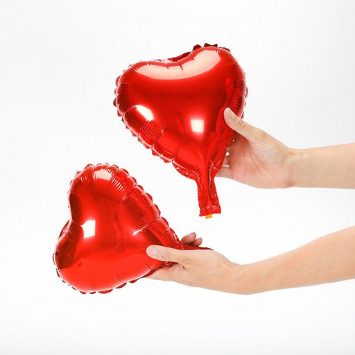 Цена за 5 шт. Воздушный шар фольгированный 10 Сердце, с палочкой, красный - Страна карнавалия фото 3