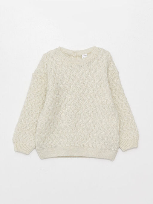 Bisiklet Yaka Kendinden Desenli K?z Bebek Triko Kazak