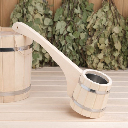 Ковш - черпак для бани и сауны «Емеля», 500 мл, липа, нержавеющая вставка, 42 см, «Добропаровъ»