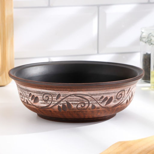 Тарелка глубокая «Ангоб», 700 мл, 18×6 см, красная глина